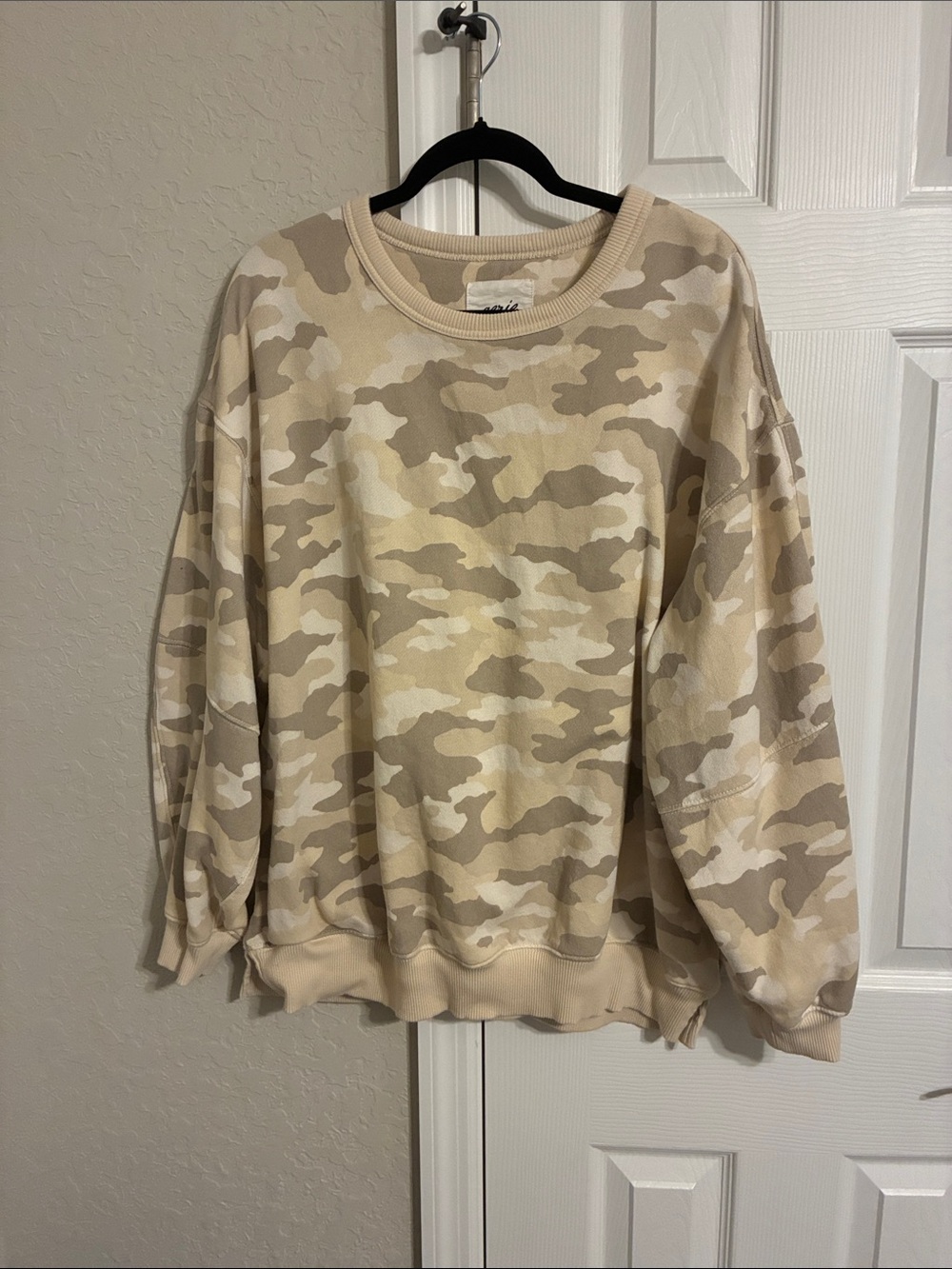 aerie Beige Camo Crewneck Sweatshirt